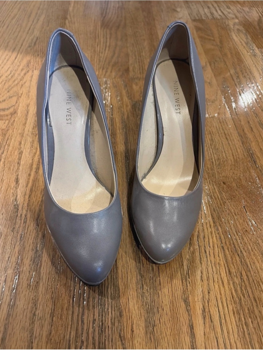 Nine West Gray Leather Pointed-Toe Pumps